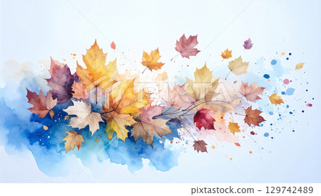 Colorful autumn leaves illustration in watercolor style 129742489