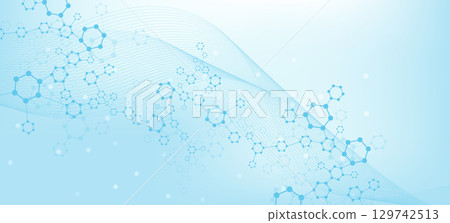Health care or medical abstract background with hexagons, lines and dots. Scientific innovation banner template concept. Biology and pharmaceutical technology background. Vector illustration. 129742513