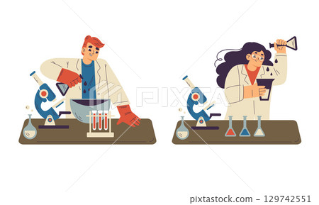 In a laboratory setting, scientists are diligently conducting various experiments and research 129742551