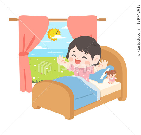 Little girl waking up in the morning Little girl waking up in the morning 129742615