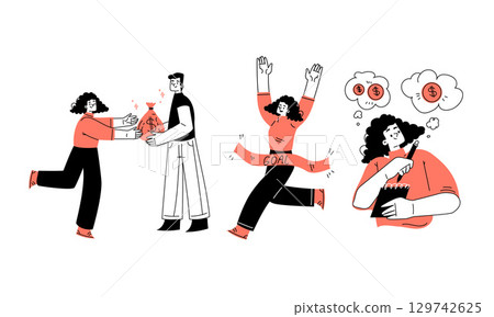 Vibrant and Dynamic Expressions of Pure Joy and Celebration Reflected in Modern Illustration 129742625