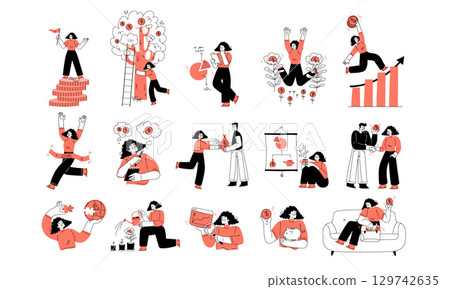 Engaging Dynamic Illustrations Tailored for Business Growth and WellnessFocused Themes 129742635