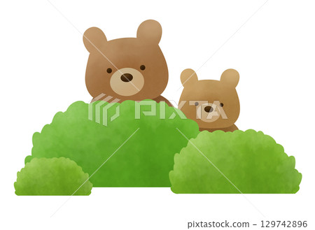 Illustration of a mother and child bear watching from the bushes 129742896