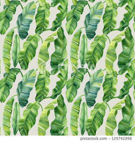 Tropical banana leaves green foliage watercolor seamless botanical summer exotic pattern for fabric and wallpaper, print, design Tropical banana leaves green foliage watercolor seamless botanical summer exotic pattern for fabric and wallpaper, print, design 129742898