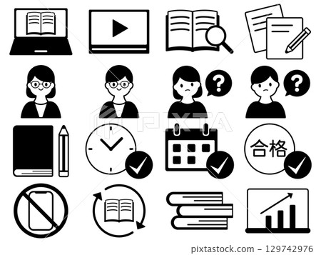 Set of 16 online learning icons in monochrome 129742976