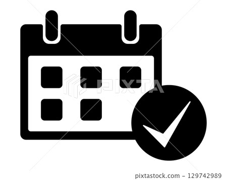 Calendar and check mark icon monochrome Calendar and check mark icon monochrome 129742989