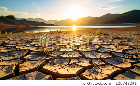 嚴重缺水和乾旱場景、生成式人工智慧、人工智慧影像 129743291
