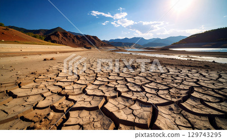 嚴重缺水和乾旱場景、生成式人工智慧、人工智慧影像 129743295