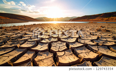 嚴重缺水和乾旱場景、生成式人工智慧、人工智慧影像 嚴重缺水和乾旱場景、生成式人工智慧、人工智慧影像 129743354