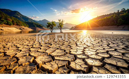 Landscapes of severe water shortages and drought, Generative AI, AI images 129743355