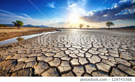 Landscapes of severe water shortages and drought, Generative AI, AI images 129743366