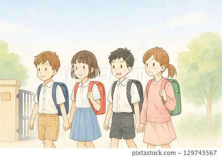 小學生上學新學期第二學期開始教育學校插畫 129743567