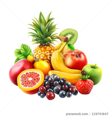 Vibrant Fruit Bowl Pineapple Banana Berries  More On Transparent Background 129743647