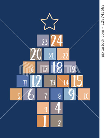 colorful advent calendar in form of fir tree 24 christmas gifts vector illustration 129743665