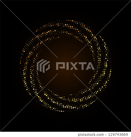 Gold Halftone round frame. Golden luxury Halftone twisted circle 129743669