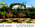 The roof balcony in summer is the best! Blue sky and flower garden 129743820