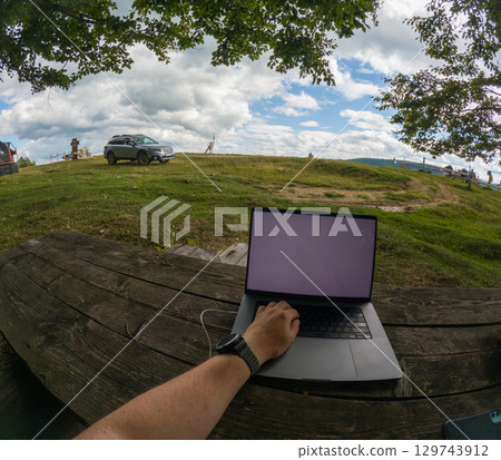 Remote Work in Scenic Mountain Landscape 129743912