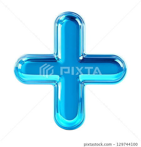 Shiny Blue Plus Symbol Glassy 3D Render On Transparent Background Shiny Blue Plus Symbol Glassy 3D Render On Transparent Background 129744100