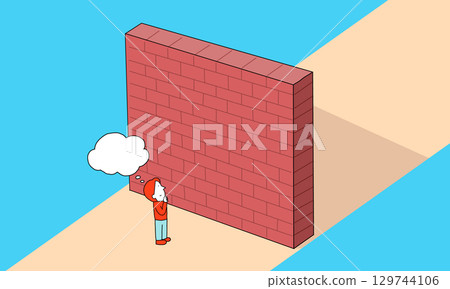 一個人思考如何克服高牆的插圖 129744106