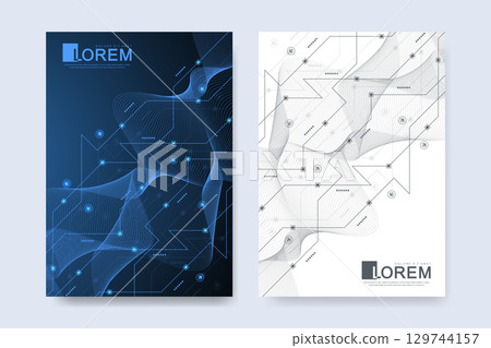 Abstract digital technology cover template design for a report and brochure, flyer, leaflets, poster, header, banner, website, presentation. Vector illustration 129744157