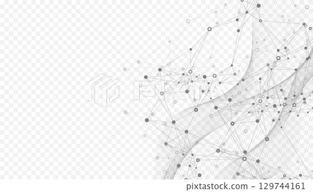 Abstract tech network connection dots. Digital technology and big data analysis background. White background with plexus lines. Geometric background with abstract mesh 129744161