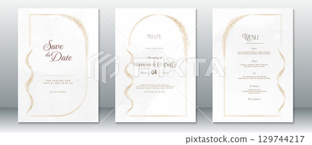 Minimal Cream and Gold Wedding Invitation Set with Elegant Wheat Design 129744217