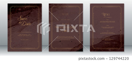 Vintage Burgundy and Gold Wedding Invitation Set with Art Deco Style Vintage Burgundy and Gold Wedding Invitation Set with Art Deco Style 129744220