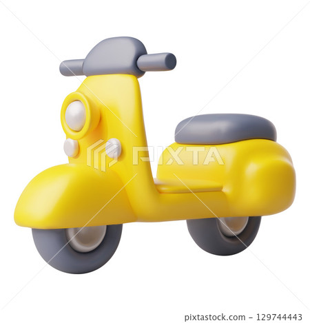 Yellow moped 3D cartoon plastic style vector icon, motorbike transport, volume toy, touristic travel vehicle Yellow moped 3D cartoon plastic style vector icon, motorbike transport, volume toy, touristic travel vehicle 129744443