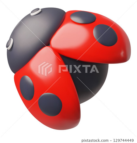 Ladybug or ladybird insect top view realistic 3D vector icon, cartoon red beetle with black dots pattern on the wings 129744449
