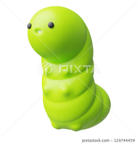 Cute green caterpillar insect realistic 3D plastic style vector icon, cartoon bug worm crawling isolated, wildlife fauna 129744459