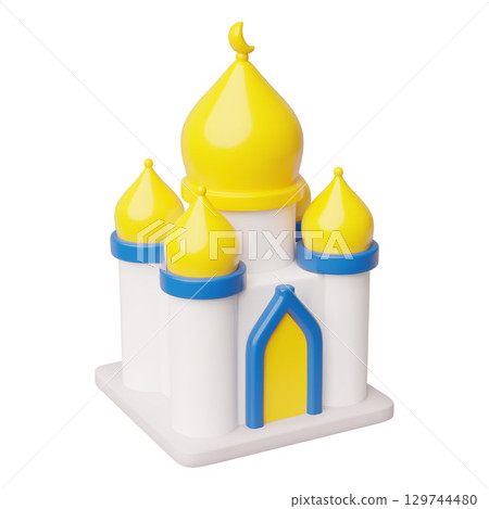 Mosque building 3D style vector icon, Islamic religious worship house, cartoon isometric construction with crescent Mosque building 3D style vector icon, Islamic religious worship house, cartoon isometric construction with crescent 129744480