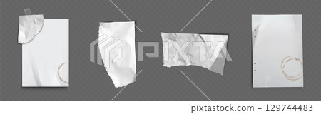 Ripped paper pieces with coffee stains and tape Ripped paper pieces with coffee stains and tape 129744483