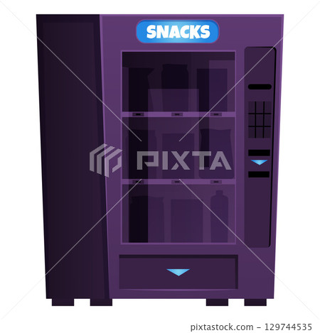 Snacks machine automated device flat vector icon, selling vending machine with empty shelves, cafe restaurant appliance Snacks machine automated device flat vector icon, selling vending machine with empty shelves, cafe restaurant appliance 129744535