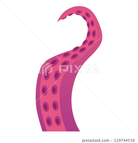 Octopus long tentacle with suckers wriggles upwards flat vector, sea monster kraken limb, cartoon sea and ocean animal Octopus long tentacle with suckers wriggles upwards flat vector, sea monster kraken limb, cartoon sea and ocean animal 129744538
