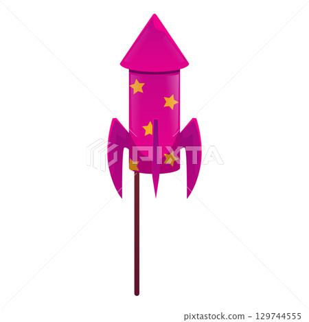 Firework rocket petard with wick stick cartoon vector, pink firecracker decorated stars pattern festive pyrotechnic tool 129744555