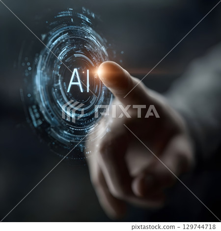Futuristic artificial intelligence is activated on a glowing digital interface by a subtle interaction, symbolizing innovation and technological advancement. Futuristic artificial intelligence is activated on a glowing digital interface by a subtle interaction, symbolizing innovation and technological advancement. 129744718