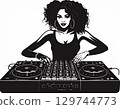 Conceptual illustration of a woman's head in profile with hair turning into sheet music musical notes 129744773
