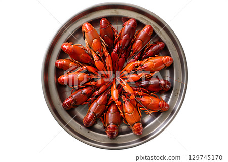 Steamed crawfish platter with spices, seafood boil feast isolated on transparent background Steamed crawfish platter with spices, seafood boil feast isolated on transparent background 129745170