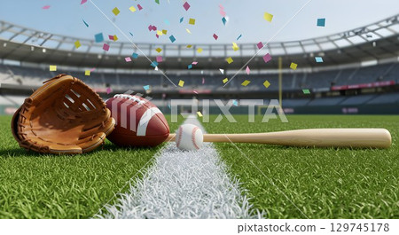 old baseball with ball on artificial grass 129745178