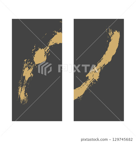 Black and gold brush stroke texture in vintage style. Abstract art landscape banner design 129745682