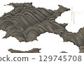 Gold brush stroke texture with Japanese chinses cloud and wave pattern in vintage style. Abstract art landscape banner design 129745708