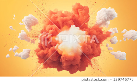 Fire and smoke effect on yellow background. explosion illustration. 3D bomb explosion effect. AI Generated. Fire and smoke effect on yellow background. explosion illustration. 3D bomb explosion effect. AI Generated. 129746773