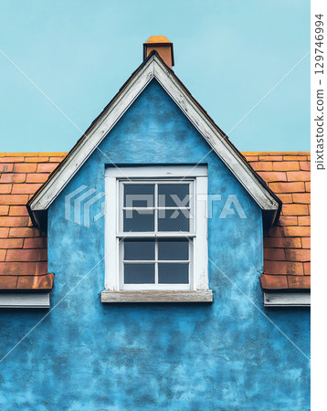 Window on the roof. Architectural detail of small dormer window. AI Generated. 129746994