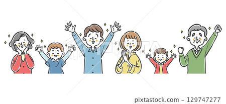 幸福的家庭三代上半身向量 幸福的家庭三代上半身向量 129747277