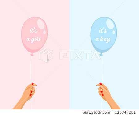 Cartoon Hands Holding Pink and Blue Balloons for Gender Reveal Vector Illustration Cartoon Hands Holding Pink and Blue Balloons for Gender Reveal Vector Illustration 129747291