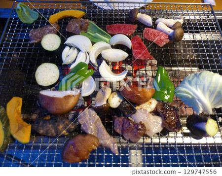 Colorful charcoal grilled barbecue Colorful charcoal grilled barbecue 129747556