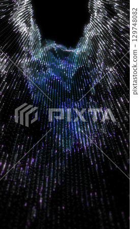 Abstract glowing golden particle wave creating a dynamic, futuristic visual effect 129748082