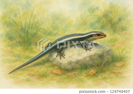 Japanese Skink on a Rock 129748407