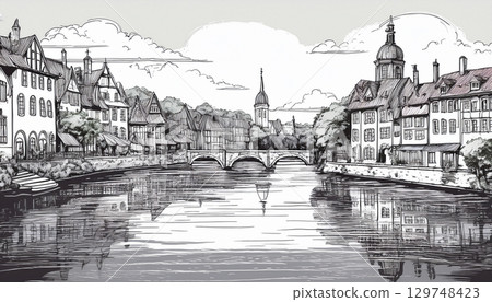Beautiful European cityscape sketches 129748423