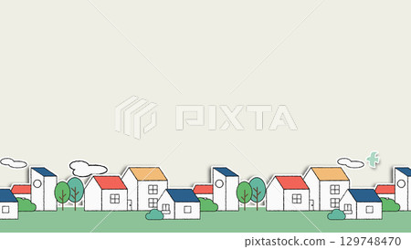 Cityscape illustration: Horizontal row version 129748470
